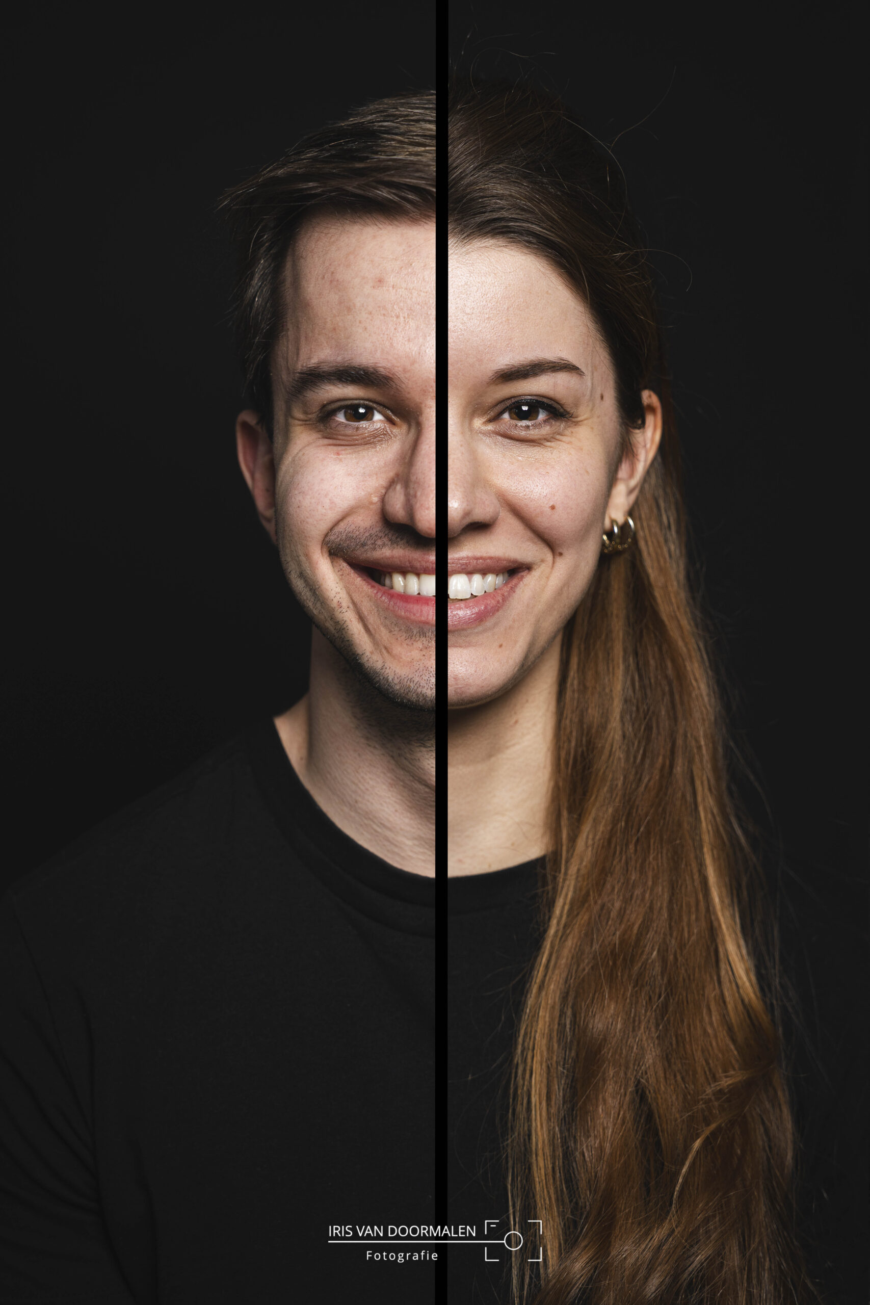 split-face, dubbelportret van broer en zus